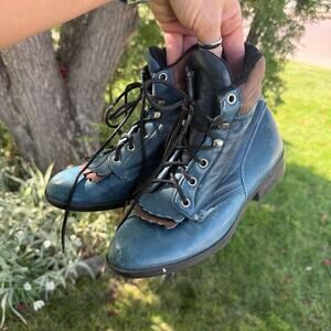 Vintage 80s 90s Laredo Performair Lace Up Roper Kilte Fringe Booties 6 1/2 B